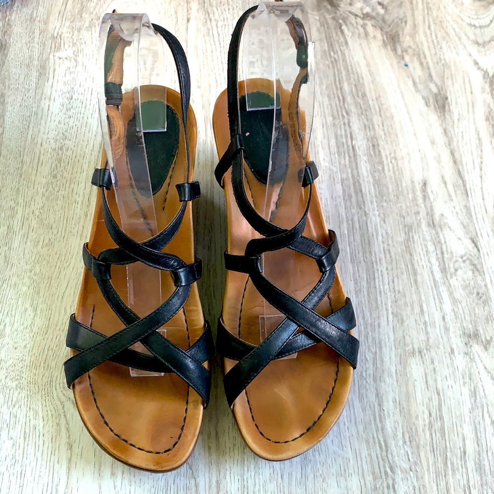 Dansko Black Strappy Wedge Sling back Sandals 38